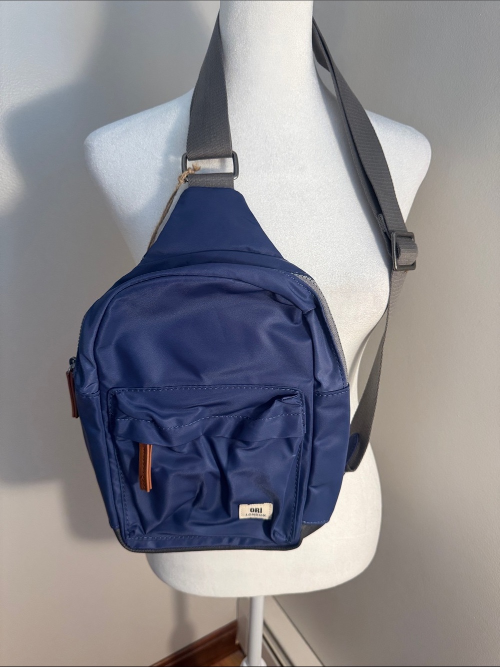 ORI Blue Sling Belt Bag with Gray Adjustable Strap NWT